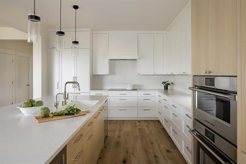 White oak and painted kitchen cabinetry