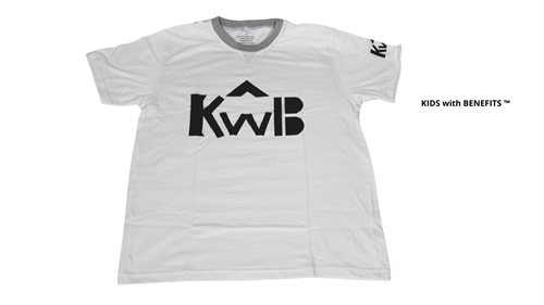 Designed Unisex White & Black 100% cotton t-shirts with KWB logo for adults and kids