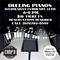 Dueling Pianos at Chop'd on Wednesday February 14th 2024 from 6-9 PM