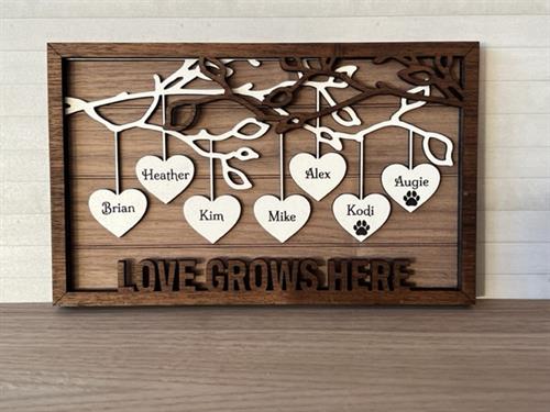 Family Tree Sign - Customizable with up to 25 names and custom wording at the bottom