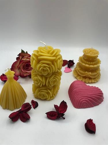 Wedding dress beeswax candle, Rose Beeswax Candle, Wedding or Birthday Cake Beeswax Candle and Lavender Heart Shaped Soap