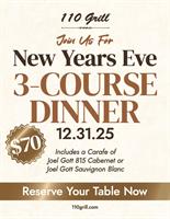 Celebrate New Year’s Eve at 110 Grill with a Special 3-Course Dinner