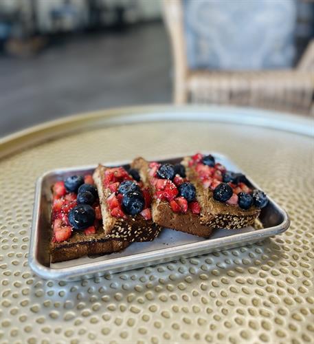 Almond Berry Toast made with homemade almond butter