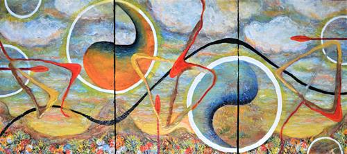 That which was, which is, and is to come, Triptych 12 x 16 Mixed media acrylic wood panels