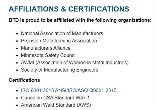 BTD Affiliations and Certifications