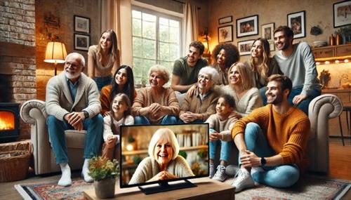 Family gathering to watch interview art