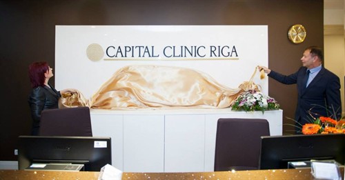 Opening of Capital Clinic Riga — January 14, 2014, Riga, Latvia. I co-founded the clinic in partnership with Veselibas Centrs 4, Latvia’s largest private medical group. Pictured with my business partner and the owner of Veselibas Centrs 4.