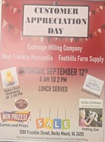Exchange Milling Company, West Franklin Mercantile and Foothills Farm Supply to Host Customer Appreciation Day!