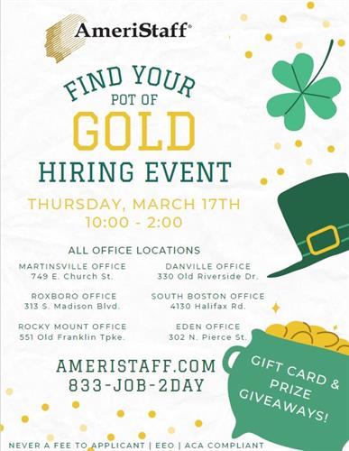 St. Patrick's Day Hiring Event