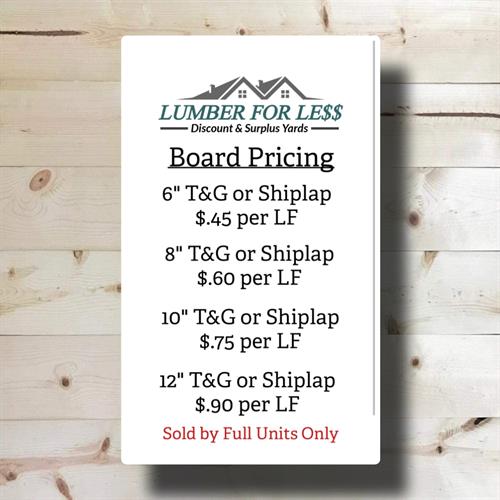 Tongue & Groove and Shiplap Pricing