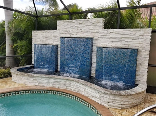Patio Water Feature with Glass tile and 3 sheer descents