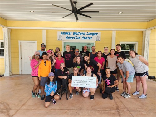 Animal Welfare League volunteer day where we were able to secure a $5,000 T-Mobile Grant!  