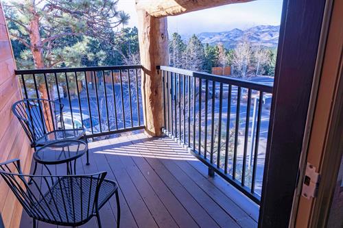 Enjoy mountain views with wilflowers and sometimes elk from the balcony