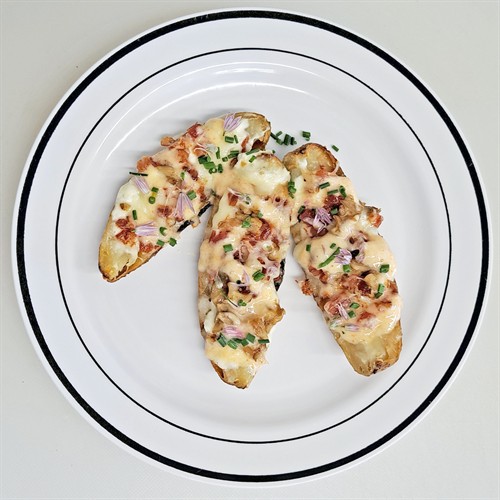 Potato Skins with Peach Jalapeno Crema