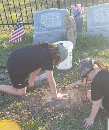 Twins Working Hard at St. Joseph at Honey Creek Cemetery 