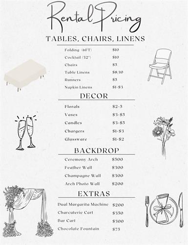Event Rental Price List