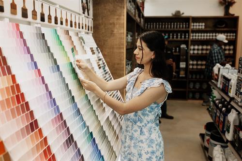 Color wall at Boerne Paint Co. Custom colors available!