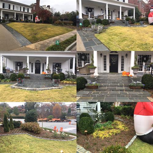Retaining wall with bluestone walkway and stone steps for a North Metro Atlanta home