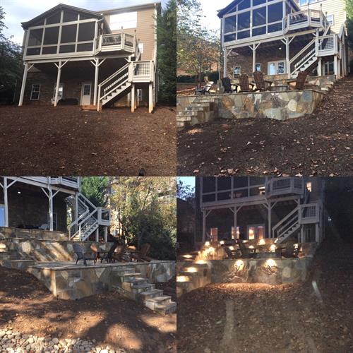 Completed retaining wall and hardscape project delivering long-term stability and usable outdoor space
