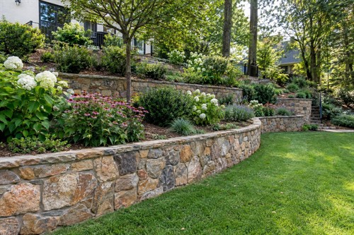 Natural stone retaining wall