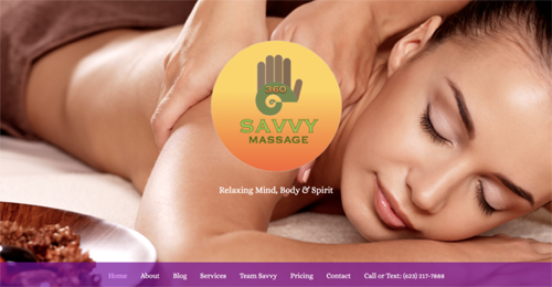 Savvy Massage 360 homepage