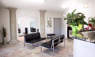 The waiting room looking foward to the cutting room.