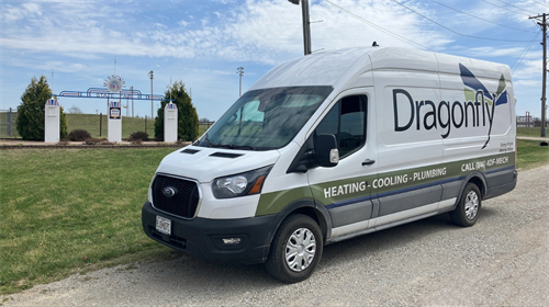 Dragonfly Heating, Cooling & Plumbing at the historic entrance to the Missouri State Fair. Our mobile support for standard local events and service.