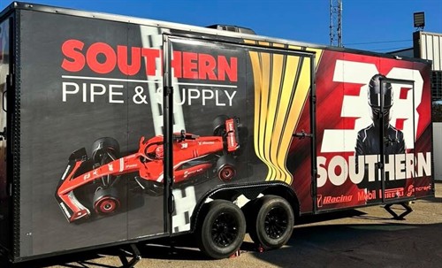 Southern Pipe & Supply's mobile racing simulator used for customer events and counter days. 