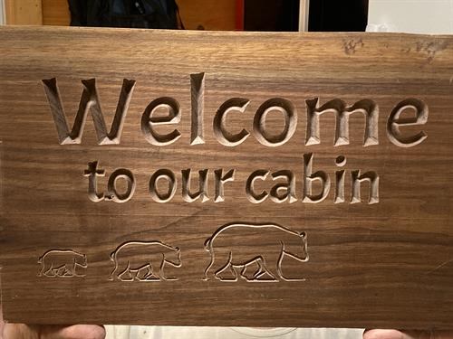 Welcome to our cabin sign (walnut wood)