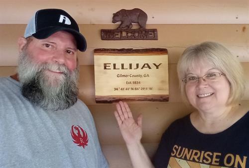Marie & Rick with their Ellijay sign at the entrance. Thank You!