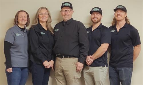 Meet the Healthy Harvest Team from Left to right: Amanda Demattee (Office Manager), Melissa Stroh (CFO), Duane Stroh (CEO), Chad Stroh (VP), Conrad Ottem (VP of Operations)