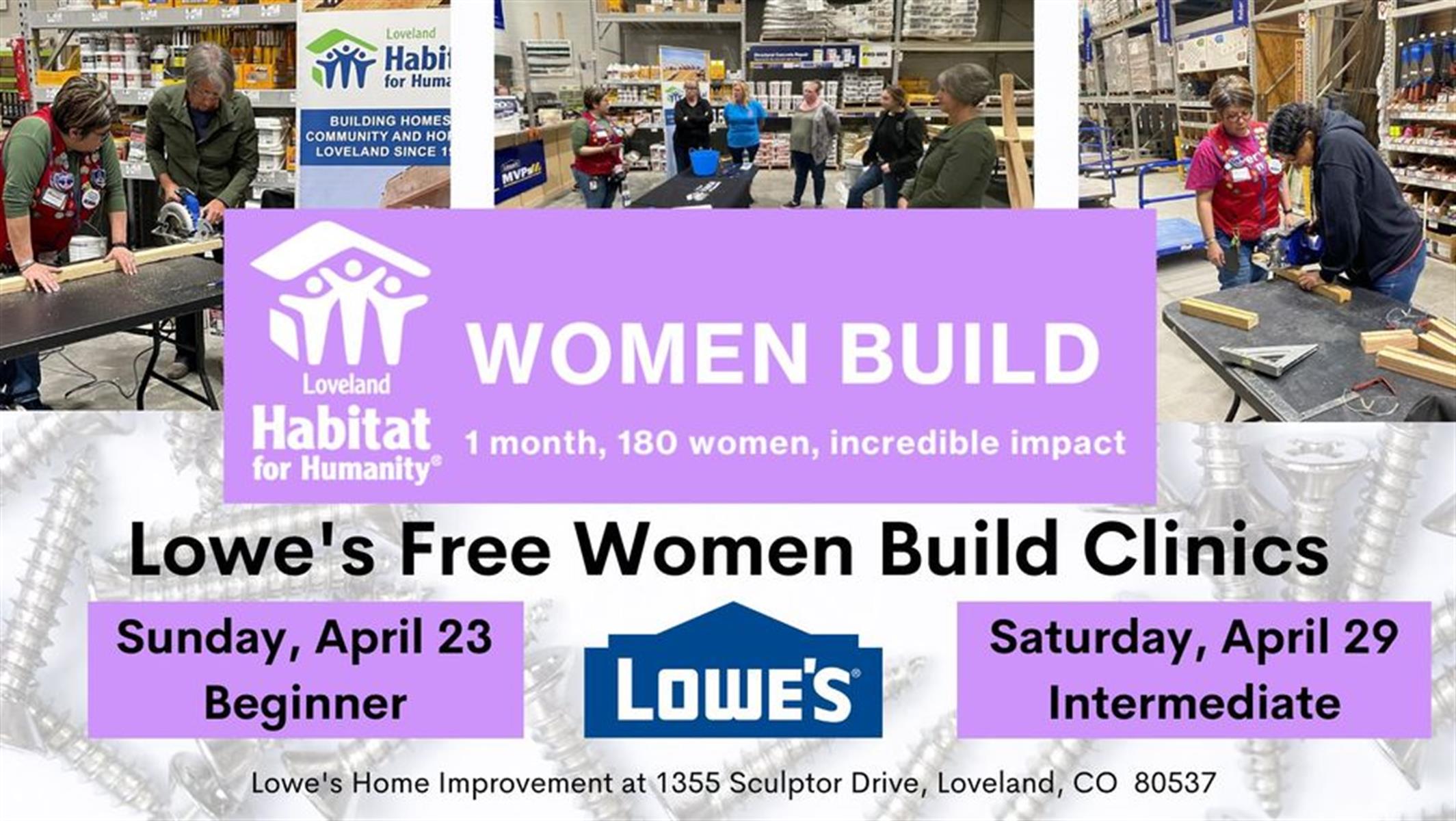 Lowe's Women Build Clinic Beginner 101 Apr 23, 2023 Calendar