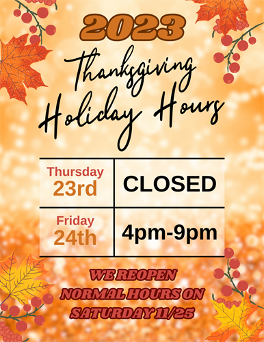2023 Thanksgiving Hours
