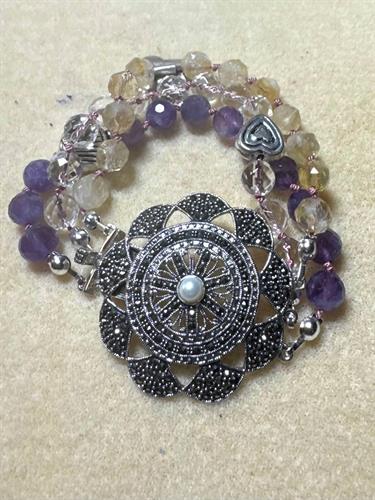 citrine, amethysts, marcasite and sterling silver bracelett