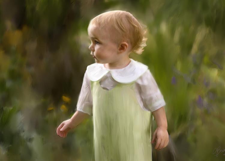 Painting of 18 month old Boy in the Garden