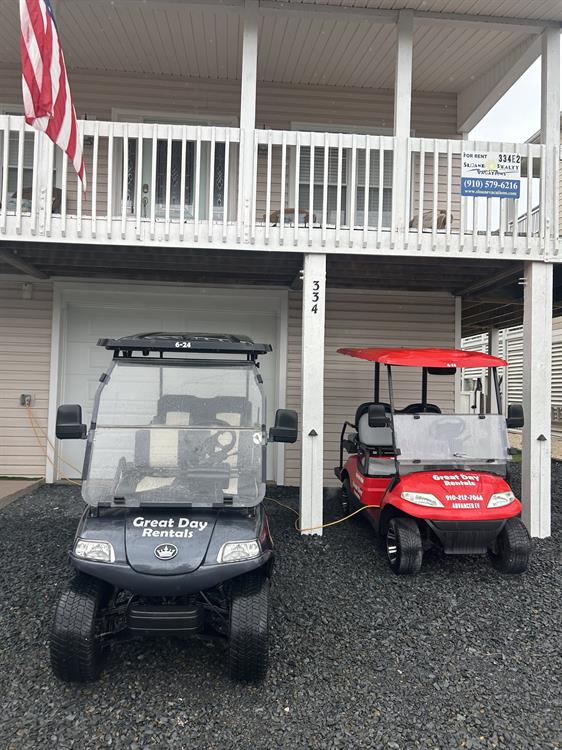 We have a large rental fleet of both 4 and 6 passenger golf carts!