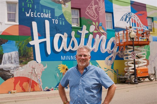 David Youngren and downtown Hastings, MN mural 2025