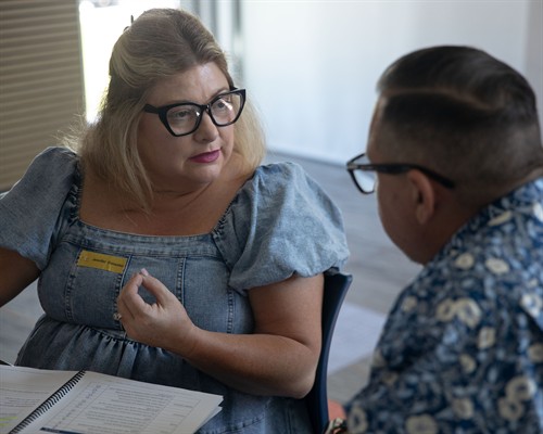 Founding Mentors Jennifer Gonzalez and David Gonzalez practice active listening. David Gonzalez, a two-time cancer thriver, is pastor of Celebration Church in Violet