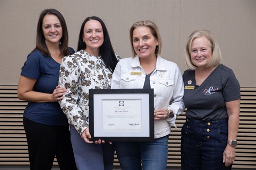 From left: Jennifer Medus, vice president of the FLAW board and program manager in the Office of Professional Well-being at Ochsner Health; Dr. Amy Rivere, breast surgical oncologist at Ochsner MD Anderson Cancer Center; Taysha D. Gibbs, FLAW founder and executive director; and Tammy Sperandeo, FLAW mental health and wellness advisor. Gibbs presented Dr. Rivere with a certificate of appreciation for supporting the Academy