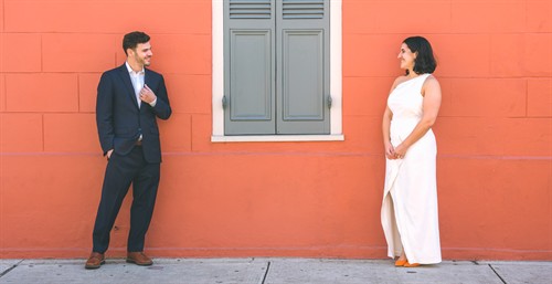 Elopement couple portrait in the French Quarter near the French Quarter Wedding Chapel.