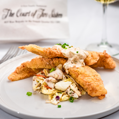Fried Catfish with Crabmeat Slaw at the Court of Two Sisters