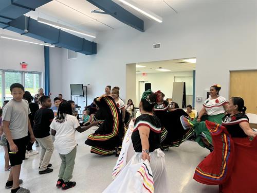 Latinos Activate JOCO Recuerdos de mi Tierra. Memories of my land. Folkloric dancers did performing for and teaching to dance the My Kid's Club club members.