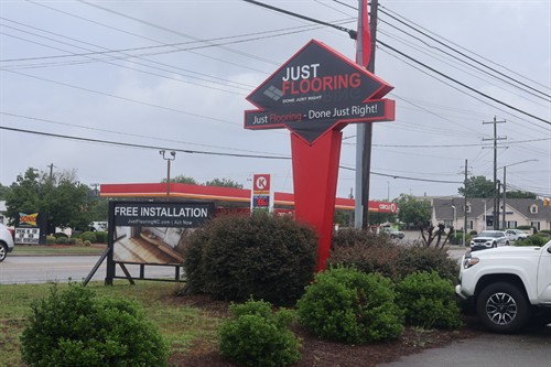 Just Flooring Sign on N Brightleaf Blvd - Free Installation for Our Customers!