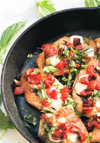 Balsamic Chicken with Marinated Tomatoes and Mozzarella