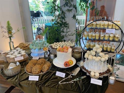 dessert table with cake