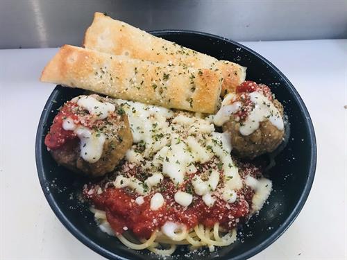 Spaghetti & Meatballs! Choose from several different homemade pasta dishes