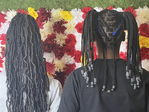Soft locs (left) knotless with beads (right)