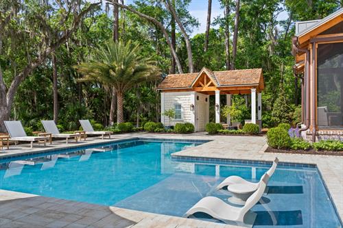 Sunbathing by the pool