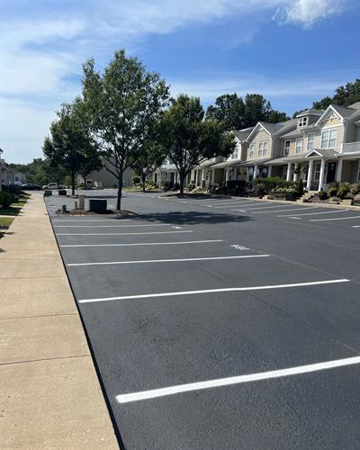Sealed and striped asphalt parking lot