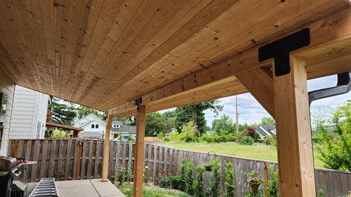 Tight knot cedar T&G soffit patio cover